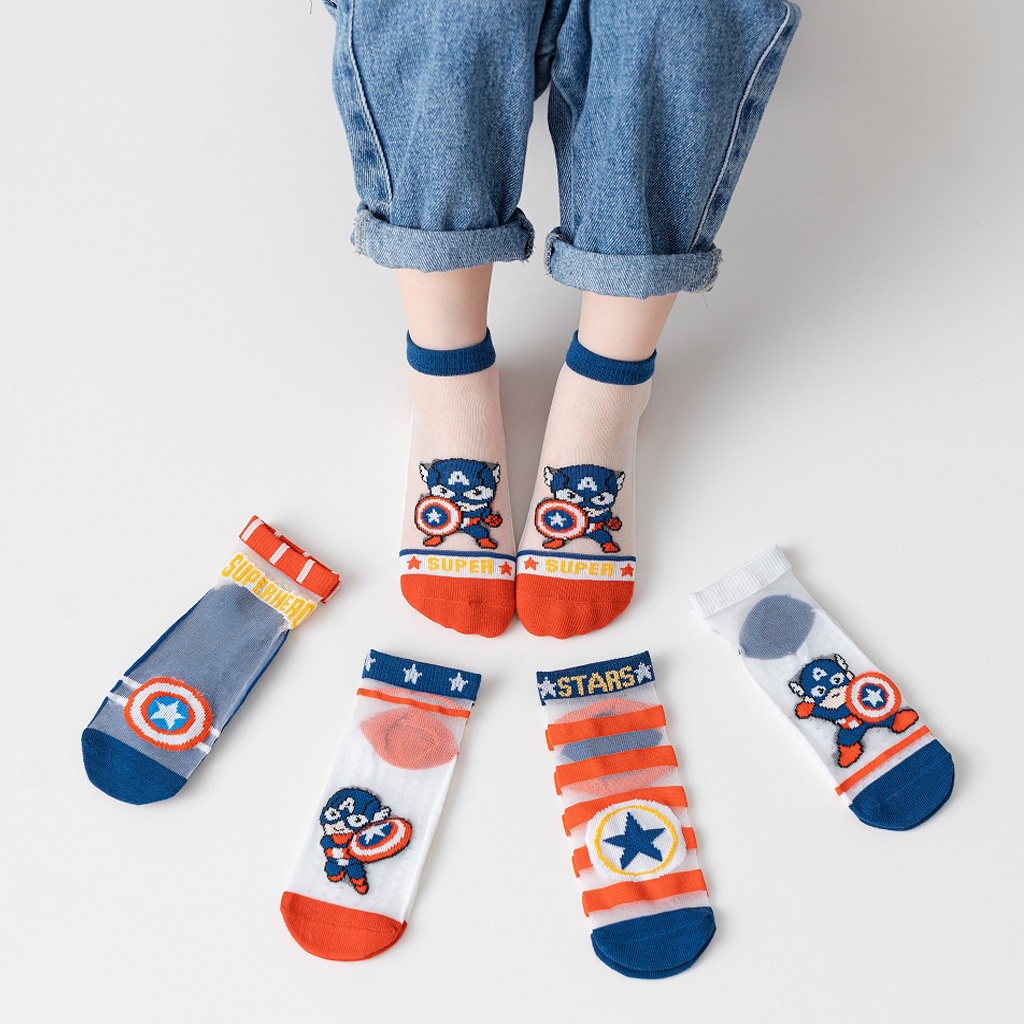 GTB Kaos Kaki Anak Motif Captain America Transparan Kaus Kaki Bayi Lucu KK046