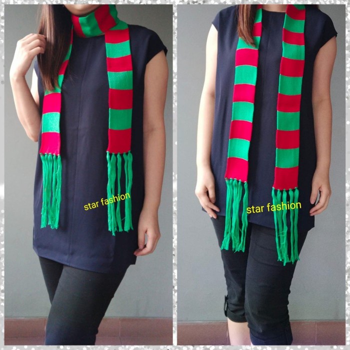 syal/syall /shawl rajut natal merah hijau kecil