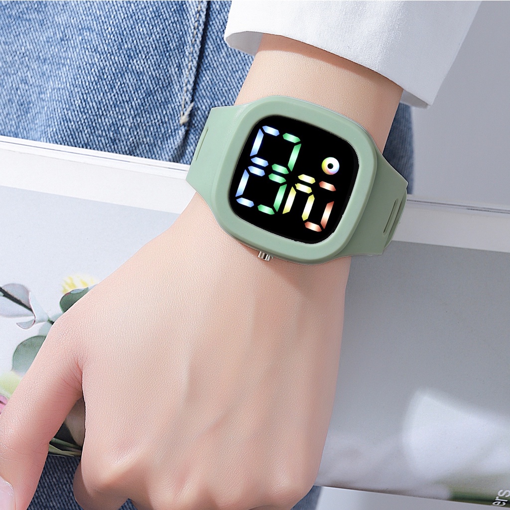 Jam Tangan Wanita A0199 Jam Elektronik Persegi-hijau