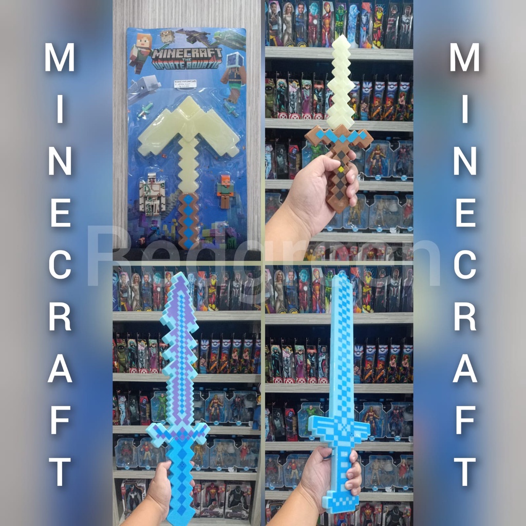 Pedang minecraft flasher arrow figure mine craft ada lampu musik sword mini craft pickaxe  mini craf