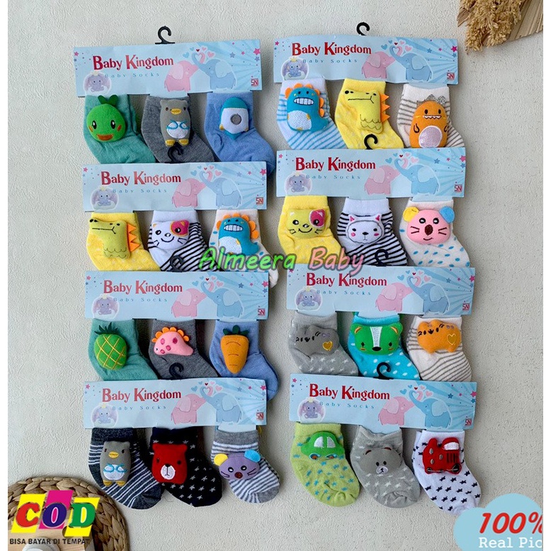 Isi 3 PCS Kaos Kaki Bayi Baru Lahir Karakter Boneka Timbul Unisexs Usia 3-12 Bulan Almeera Baby and Kids