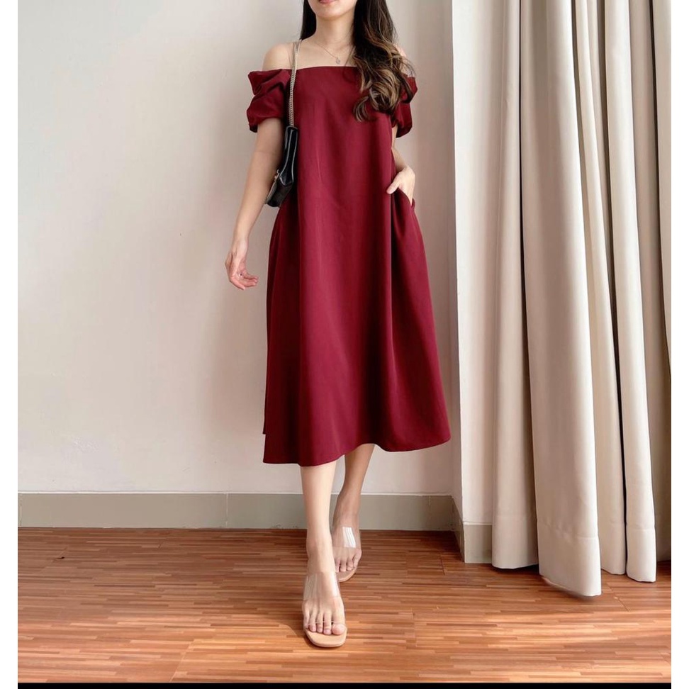 Goshimastore - Dres wanita velove / Baju pesta cewek warna  HITAM MARON LILAC KUNING HIJAU Bahan MOS