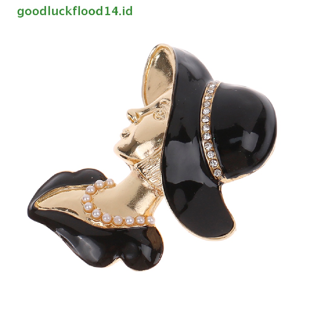 [GOOGFOUR] Bros Kepala Kecantikan Kristal Dan Mutiara Untuk Wanita Warna Hitam Pin Cewek Elegan [TOP]