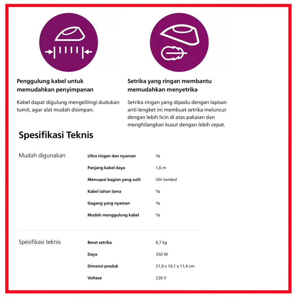 PHILIPS Dry Iron DST0510/70 Tapak Non-stick Setrika Kering DST 0510 Garansi Resmi - Hijau