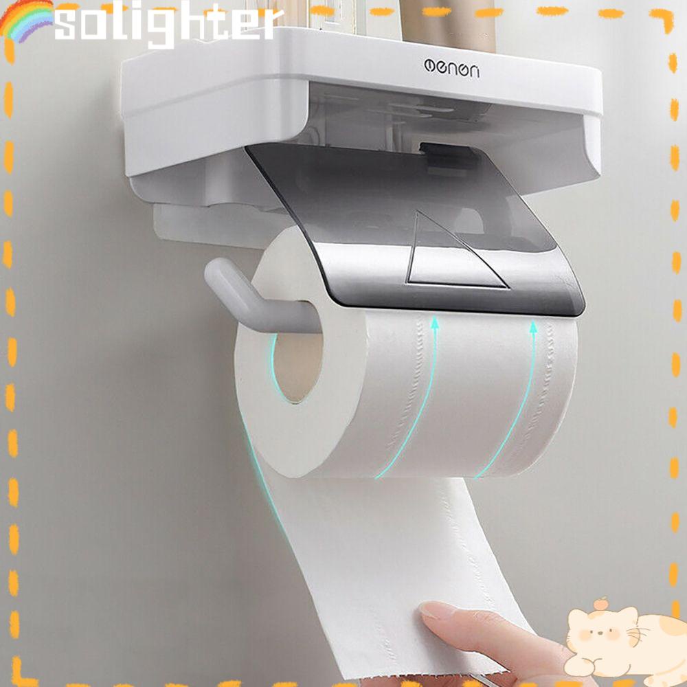 Solighter Toilet Paper Holder Aksesori Kamar Mandi Dipasang Di Dinding Tanpa Pelubang Penyimpanan Kertas Dapur Roll/Dispenser Kertas Serut