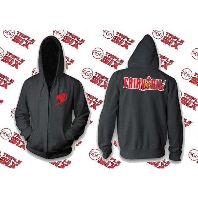 Jacket Fairytail Sweater Hoodie Pria Bahan Fleece Sablon Polyflex Zipper Resleting Depan