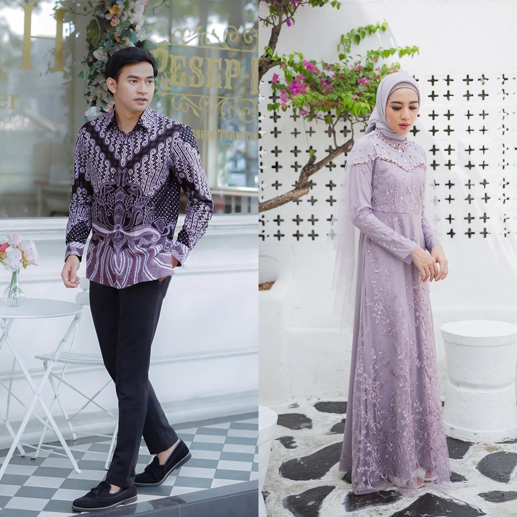 NAYAKA BATIK - Baju Couple Fania Maxi Dress Kondangan Lamaran Terbaru Couple Gamis Lebaran Baju Kondangan Wanita Gamis Brukat Tulle Mutiara Mix Payet