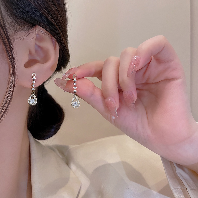 925 Perak Jarum Mewah Halus Zirkon Droplet Berbentuk Anting Perempuan Fashion Earrings Perhiasan