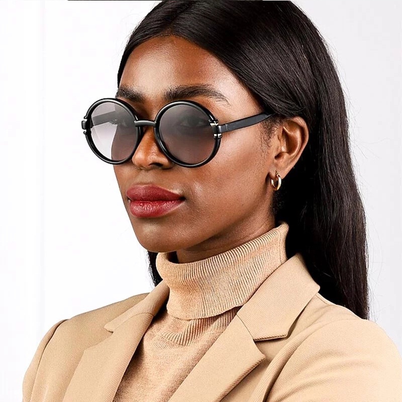 (YUZHU) Vintage Fashion Oversized Round Frame Sunglasses Kacamata Kerai Liburan Warna Permen Fashion Baru Wanita