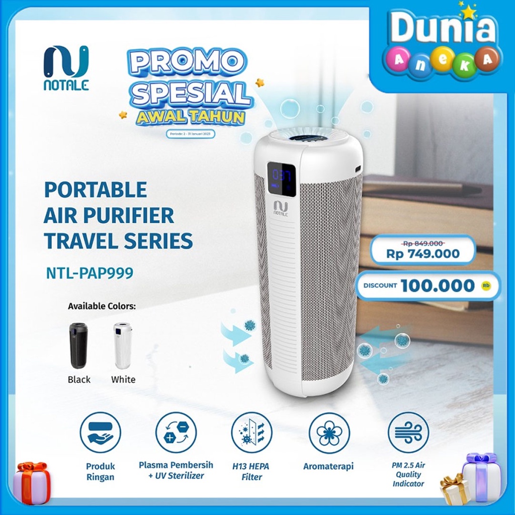 NOTALE PORTABLE AIR PURIFIER CAR TRAVEL UVC HEPA13 PLASMA AROMATHERAPY