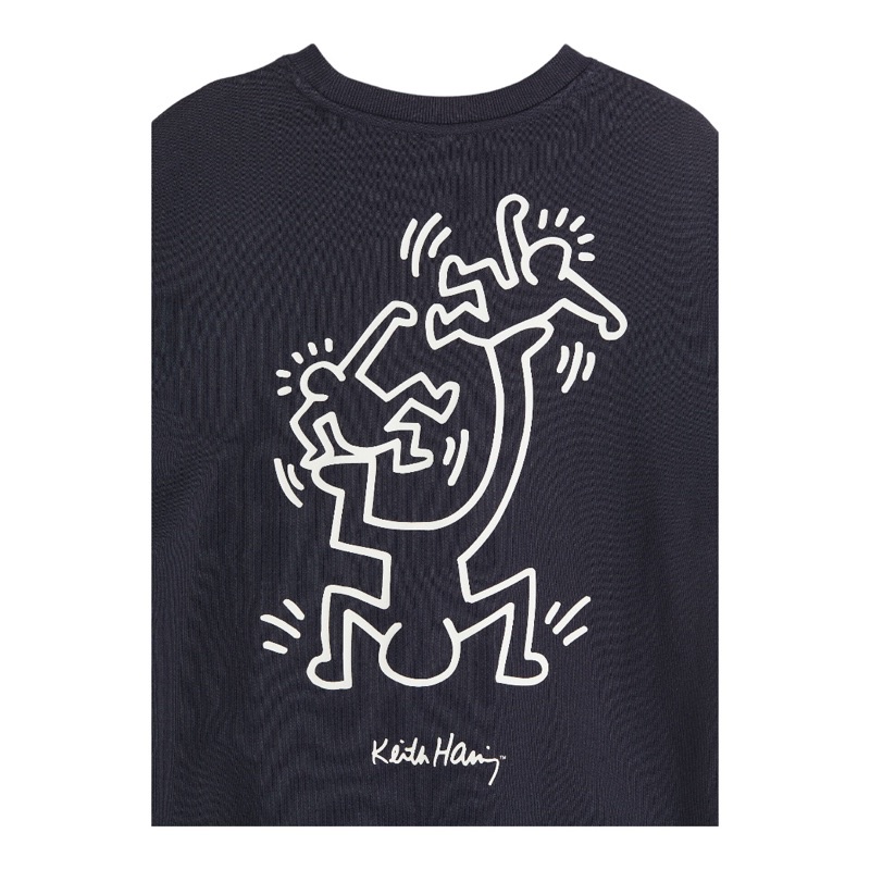 ( 8.8 ) Crewneck Sweatshirt H&amp;M Unisex Sablon Keith Haring Dance Cream, Navy, Flecee Katun Lembut Tebal, Free Papperbag