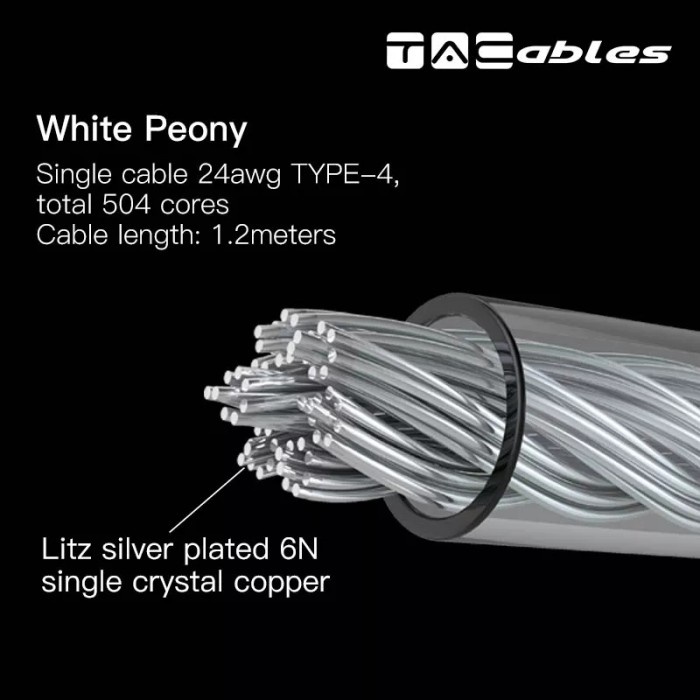 TACables WHITE PEONY Litz 24AWG 6N Silver Plated Upgrade Cable Modular - MMCX