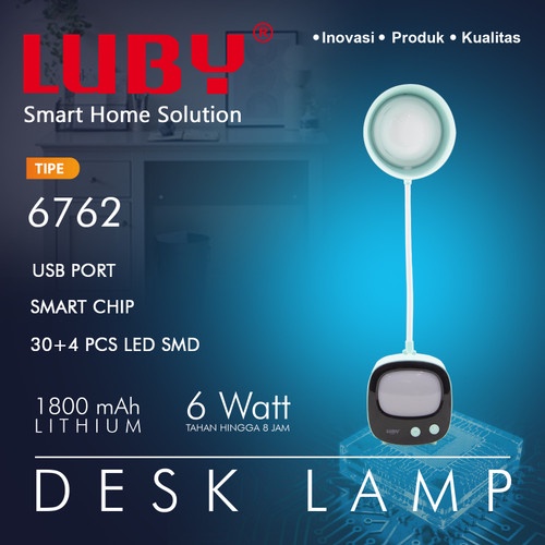 LUBY LED Lampu Meja Belajar + Lampu Tidur Cas / Charge L 6762 Desk Lamp 3 Warna Cahaya Tahan Lama