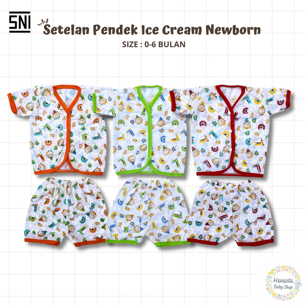 Baju Bayi Newborn Setelan Pendek Katun Ice Cream 0-6 Bulan