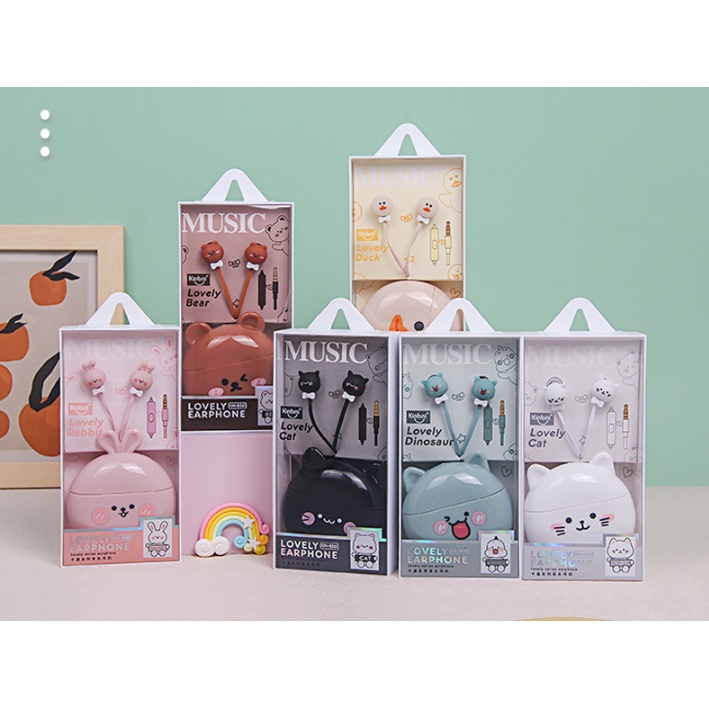 [KN-8207] / [KN-8261] Set Headset Earphone Motif WAJAH HEWAN Bulat / Wadah Earphone Bundar Kartun Animal Head Lucu