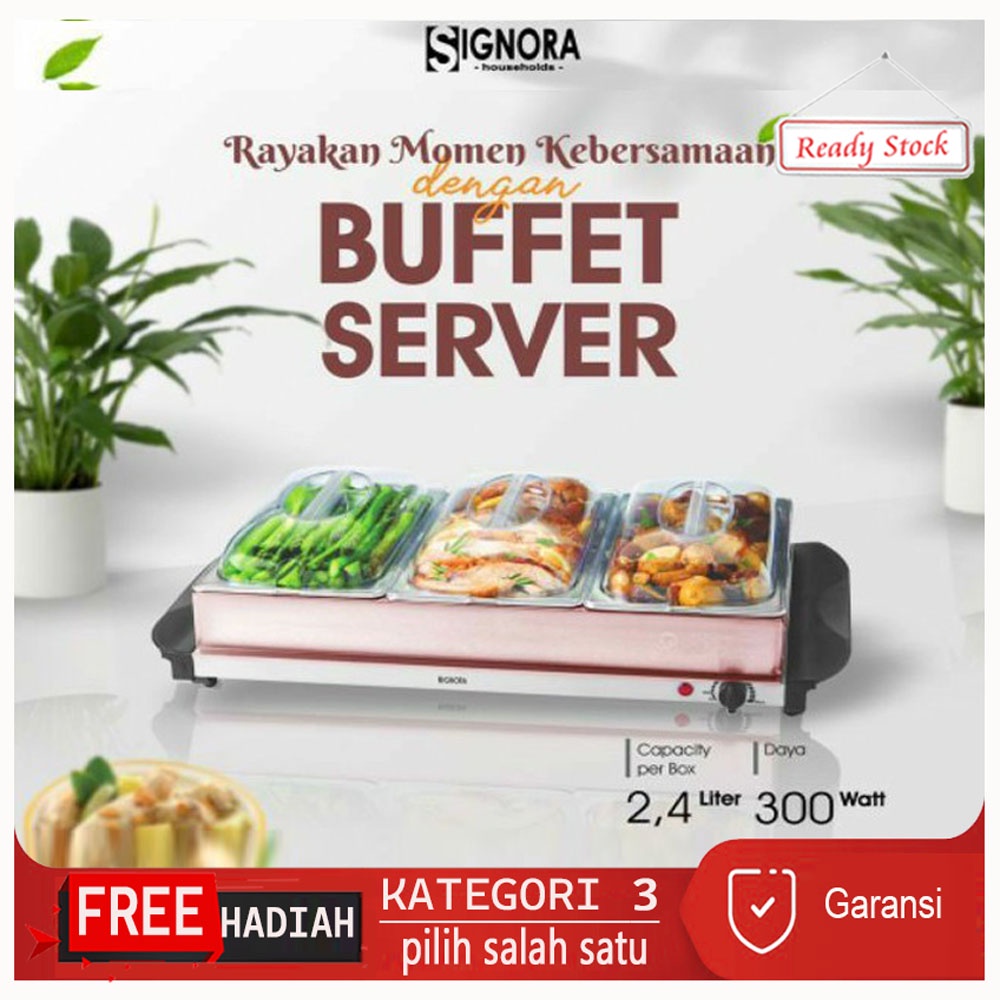 Alat Penghangat Makanan Signora Buffet Server kapasitas 2,4 liter Free Hadiah