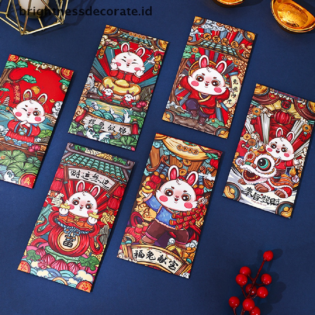 [Birth] 6pcs Amplop Merah Imlek Amplop Saku Merah Chinese Red Packet Hong Bao Amplop Uang Keberuntungan [ID]