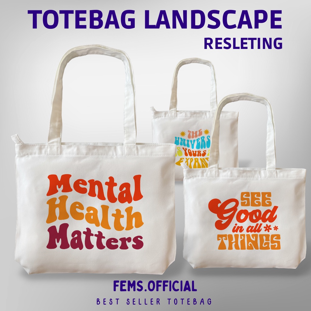 Tote Bag Aesthetic Quotes Tas Wanita Landscape Kuliah Fashion Laptop Resleting