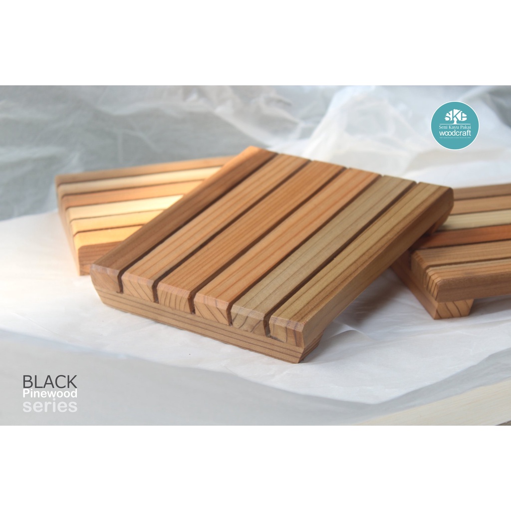 Jual Nampan Kayu Alas Kayu Rustic Strip Unik Piring Mangkuk Teko