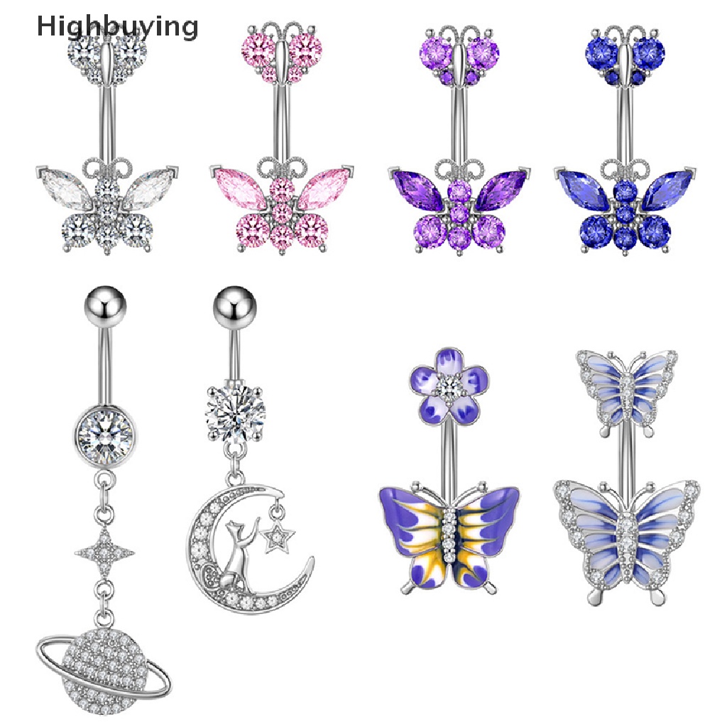 Hbid 1Pcs Butterfly Belly Button Ring Bintang Kristal Zirkon Pusar Rings Belly Body Perhiasan Menjuntai Drop Glory