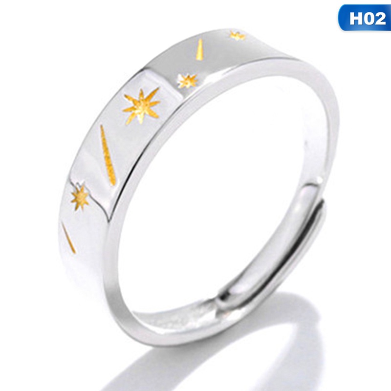 Matahari Bulan Bintang925 Sterling Perak Hadiah Hari Valentine Perempuan Resizable Pembukaan Pasangan Romantis Rings