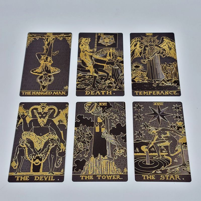 Black Gold Foil Tarot Pvc Rider 12x7cm include guide paper