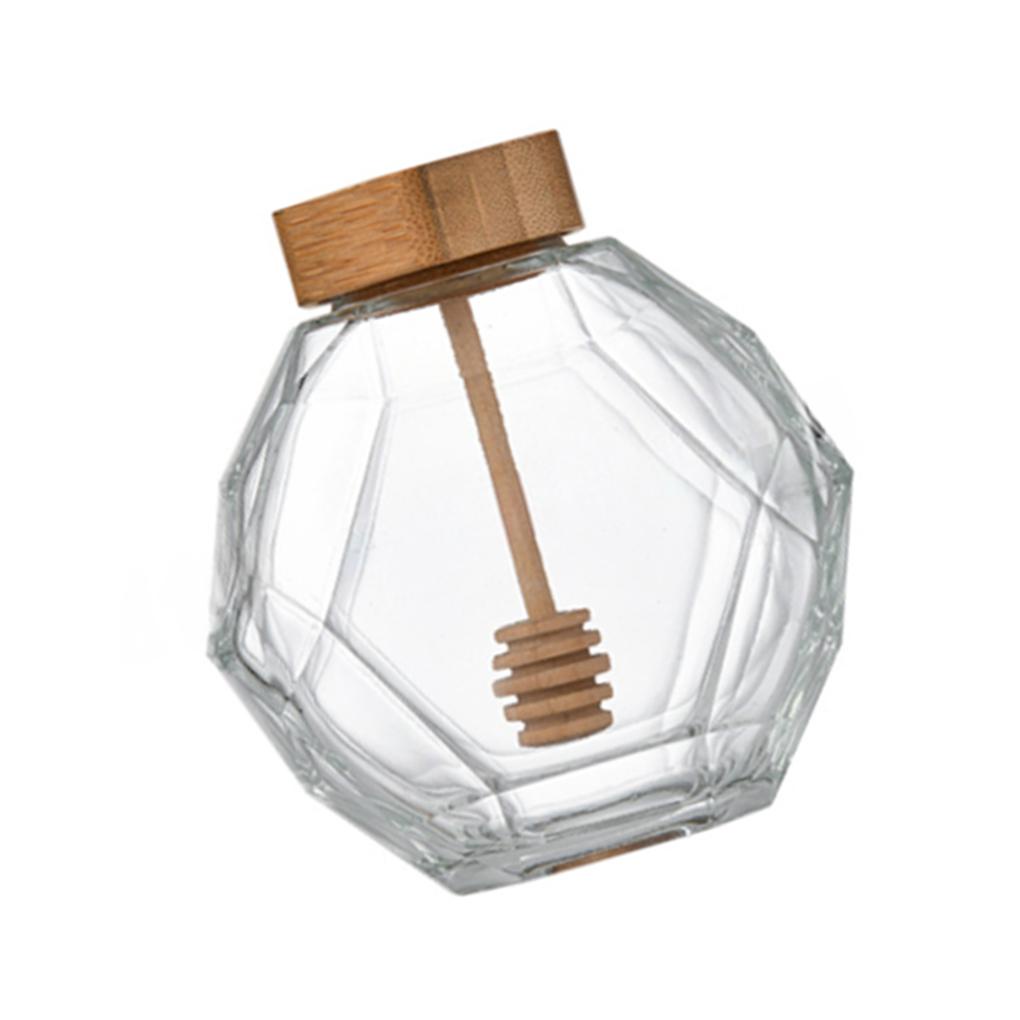 Toples Madu Hexagonal Dengan Tutup Dipper Stick Transparan Storage Tank Wadah Makanan Kacang Gula Disegel Kaleng Tabletop