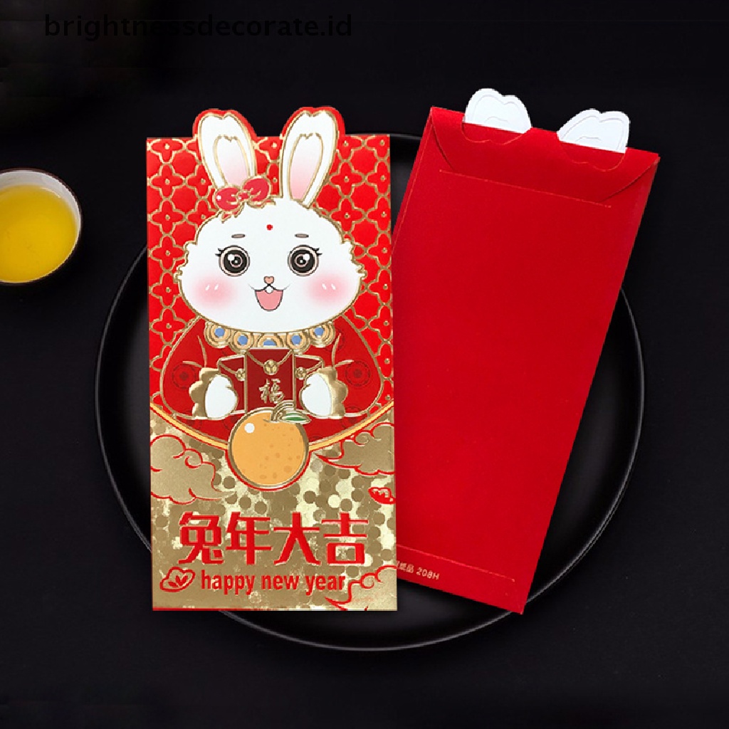 [Birth] 6pcs Festival Tahun Kelinci Cina Hongbao Bronzing Amplop Merah Kartun Anak Hadiah Uang Packing Bag Lucky Money Packing Bag [ID]