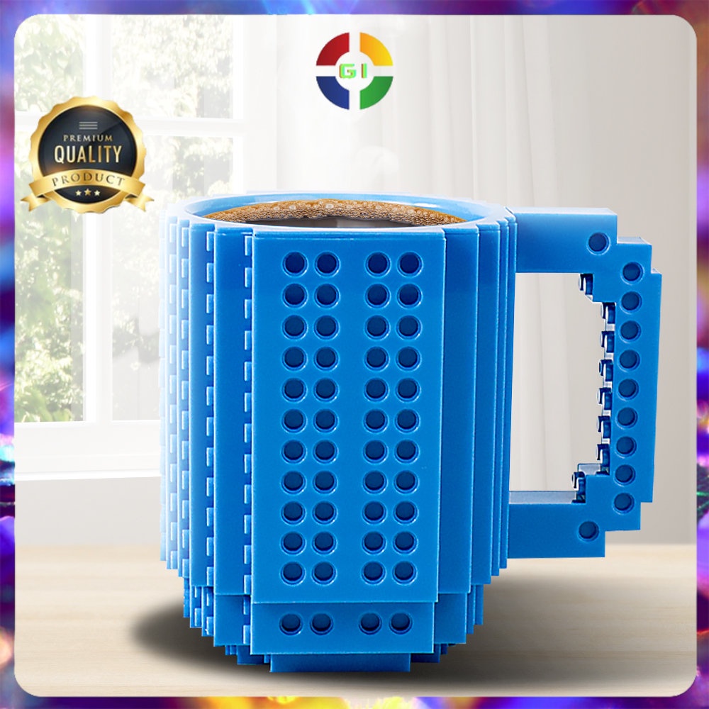 Gelas Mug LEGO Build-On Brick Toy Cup 350 ml Blue