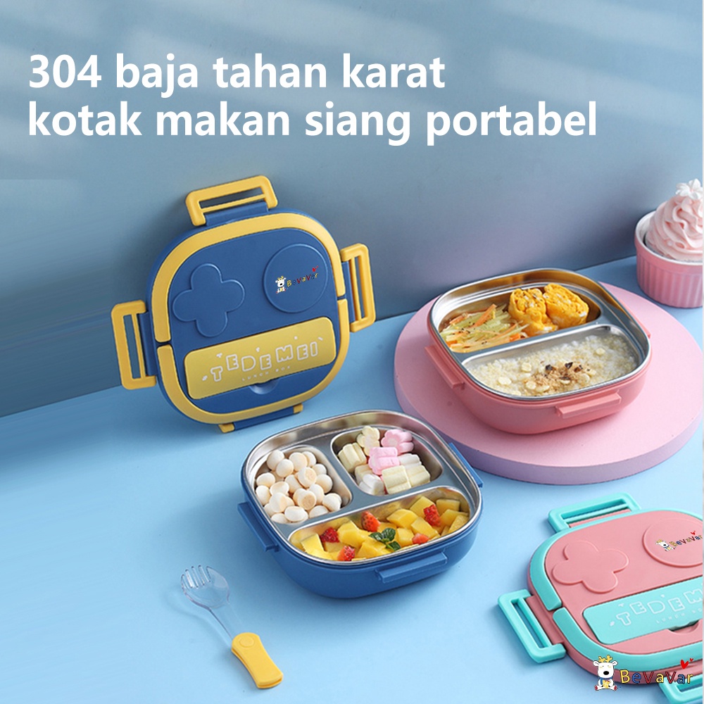 BEVAVAR Kotak Bekal Makan Lunch Box Anak Kotak Makan Anak Stainless 304 Anti Karat