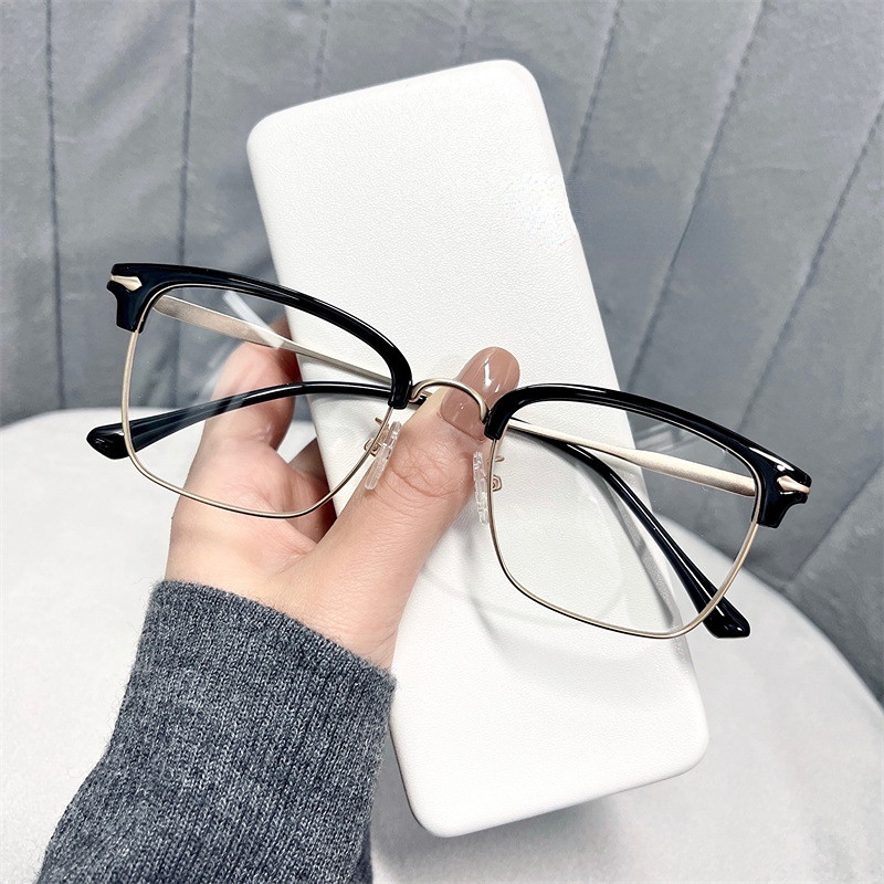 (YUZHU) Kualitas Tinggi Kacamata Komputer Anti Cahaya Biru Logam Setengah Bingkai Persegi Panjang Eyeglasses Untuk Pria/Wanita