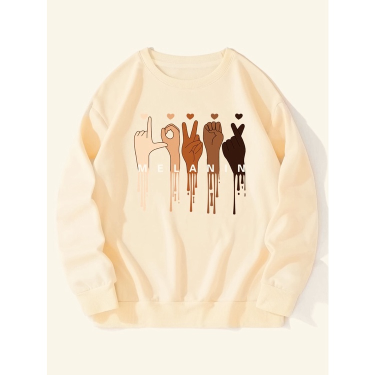 Sweatshirt Basic MELANIN HAND lI Sweater Crewneck Print DTF II Size M - XL Anak &amp; Dewasa ( Pria &amp; Wanita )