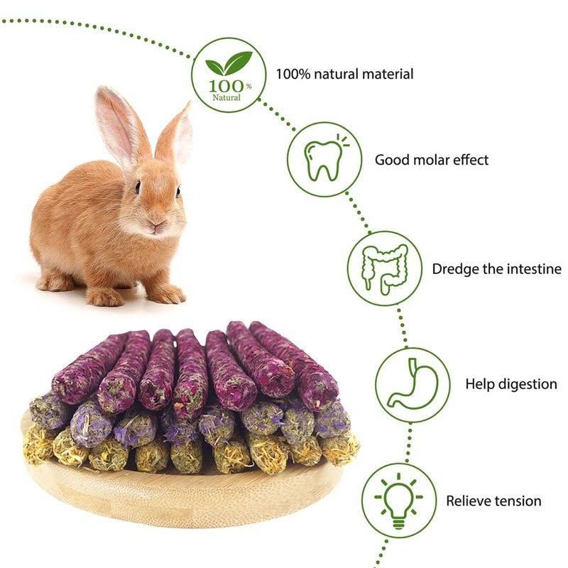 Flower Timothy Hay Sticks Rabbit and Guinea Pig Premium Gnawing Snacks