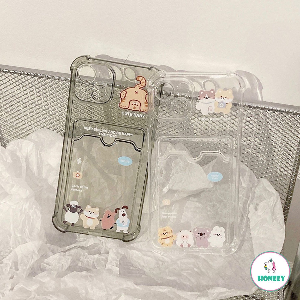 IPHONE Cute Lovely Cat Kitty Tiger Card Holder Phone Case Untuk Iphone14 13 12 11 Pro Max 14 Pro Max Slim Fit Bumper Karet Shockproof Lembut TPU Cover