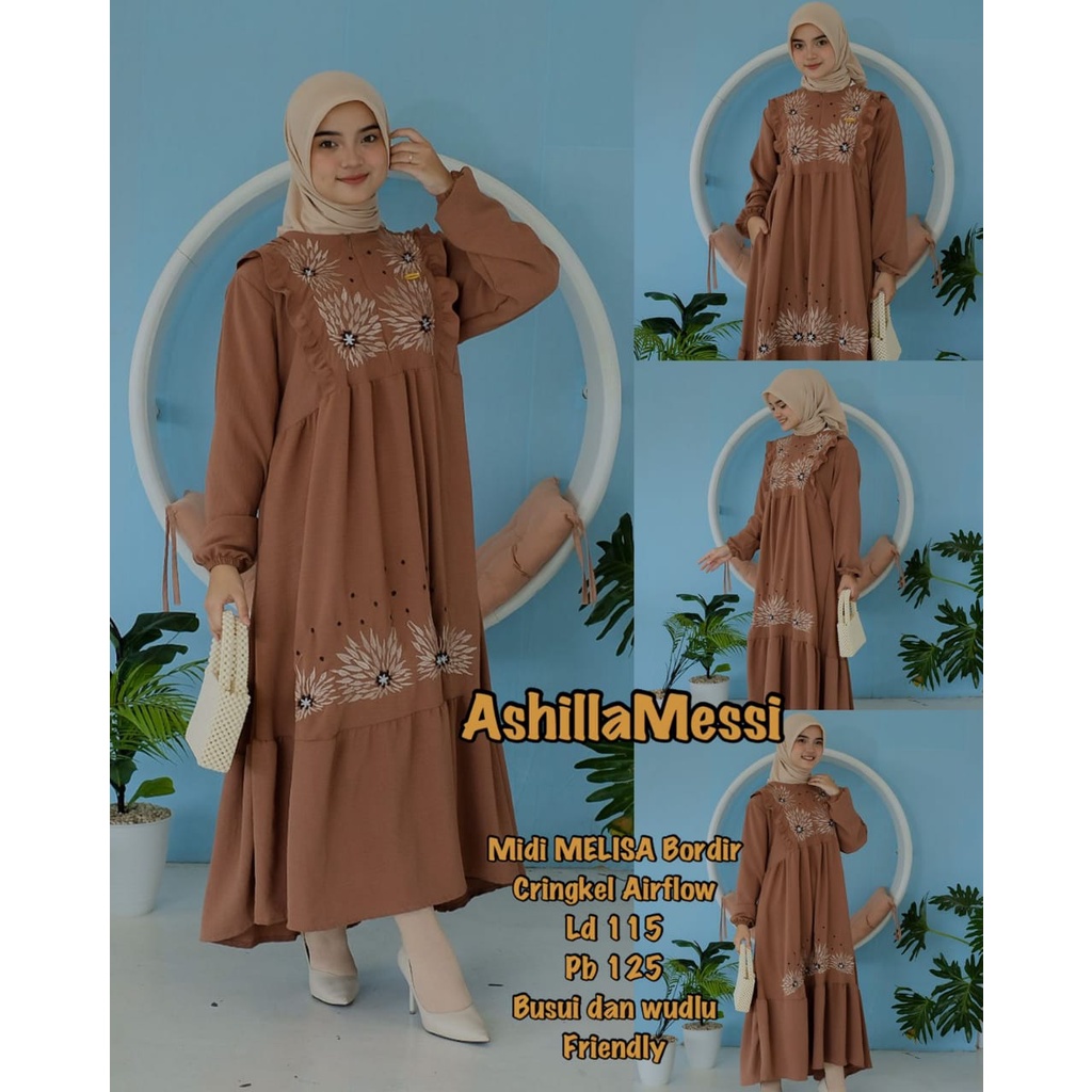 Midi Dress cringkle bordir melisa ashillamessi