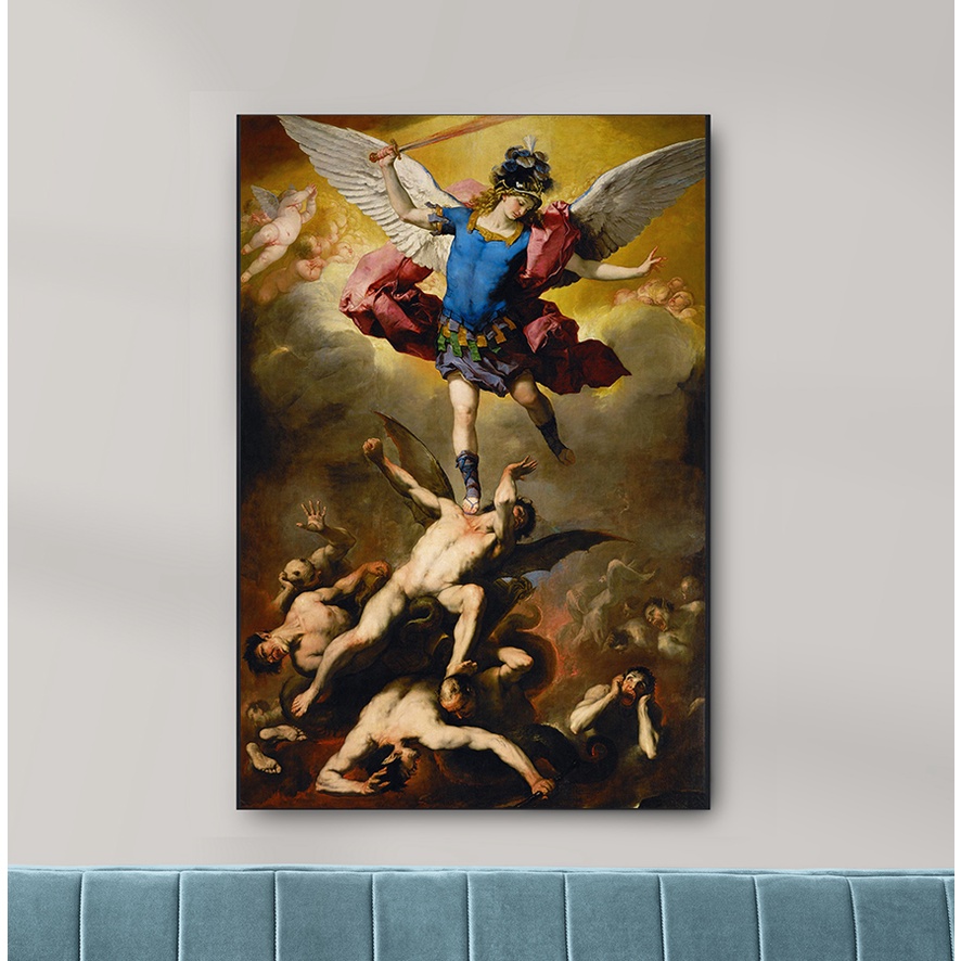 lukisan malaikat mikhael 40x60cm digital print + rangka spanram st michael painting