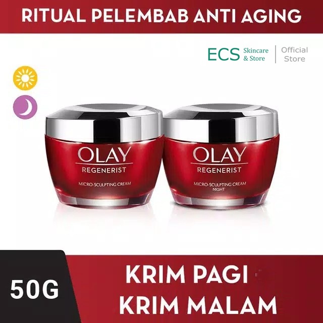 Olay Regenerist Micro-sculpting Cream Mousturizer 50 gram / 10 gr - Krim Anti Aging Kemasan Besar / Kecil - Skincare Regenarist Sculping Day / Night