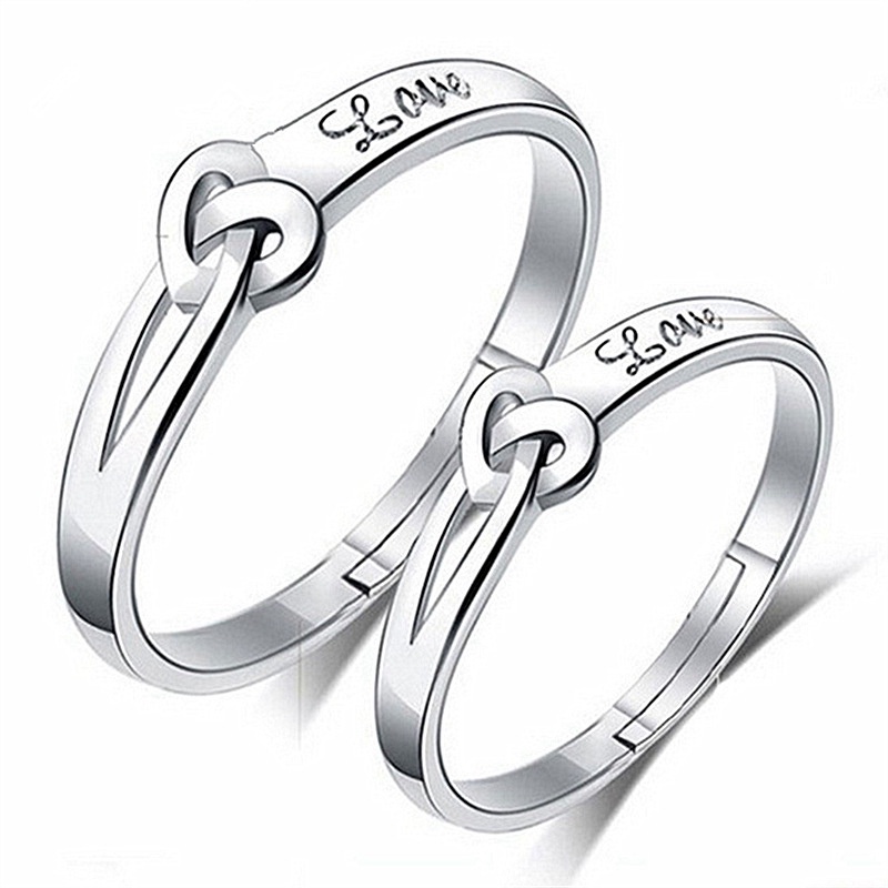 2 Pcs/Set925 Sterling Perak Adjustable Pasangan Cincin Berlian Fashion Wanita Perhiasan Cincin Couple Rings
