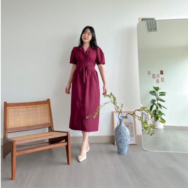 KANON - Kate Obi Dress - Dress imlek kemeja midi vintage bumil friendly