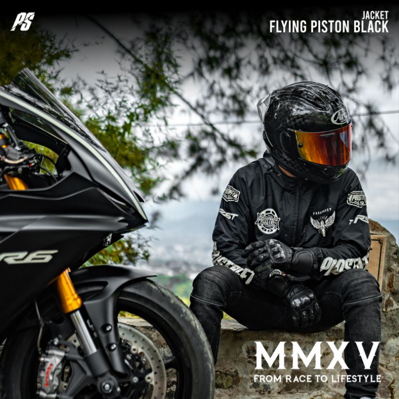 JAKET MOTOR PROSTREET WINDBREAKER FLYING PISTON BLACK - HITAM