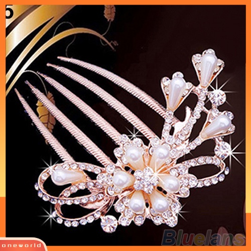 {oneworld} Pernikahan Pengantin Berlian Imitasi Mutiara Imitasi Jepit Rambut Bunga Merak Hair Clip Comb