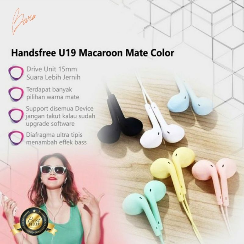 Headset / Handsfree U19 Macaron Hifi Extra Bass Matte full Colour For Earphone