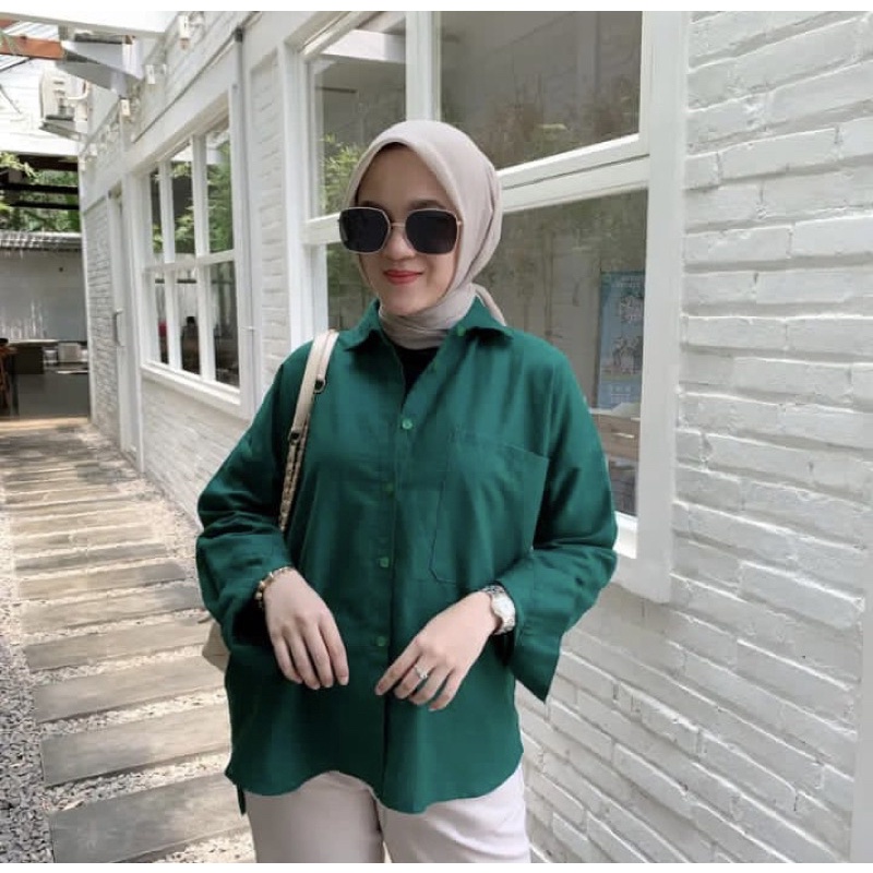 Kemeja Olivia Shirt Korea Style Linen / Atasan Wanita Bahan Linen Oversize / Kemeja wanita oversize