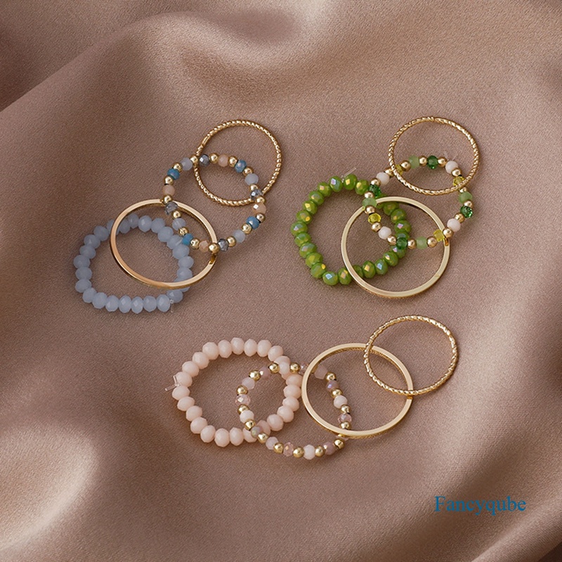 4 Pcs Cincin Wanita Musim Panas Manik-Manik Kristal Vintage Rings Set Perhiasan Wanita Korea Baru Temperamen Aksesoris