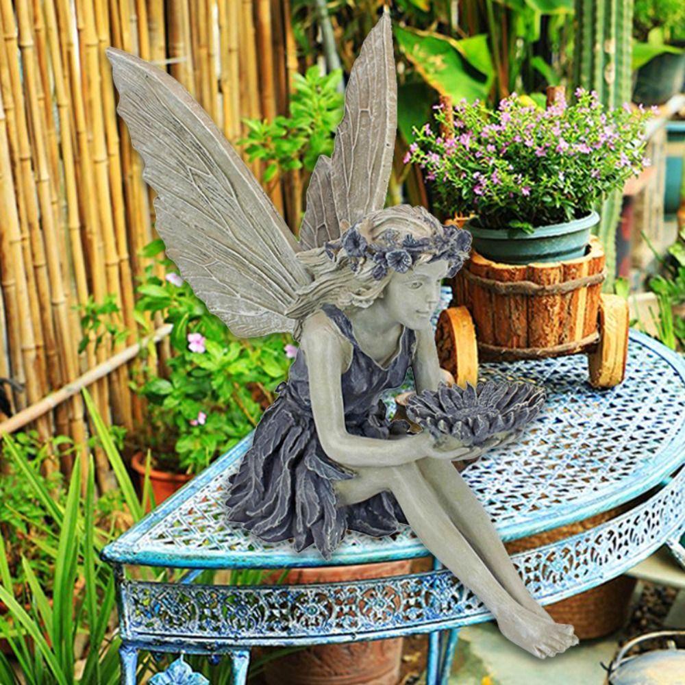 Lanfy Patung Peri Bunga Tidak Bau Lucu Serbaguna Dekorasi Rumah Kerajinan Resin High Quality Guardian Angel Rak Buku Figurine Angel Bird Feeder