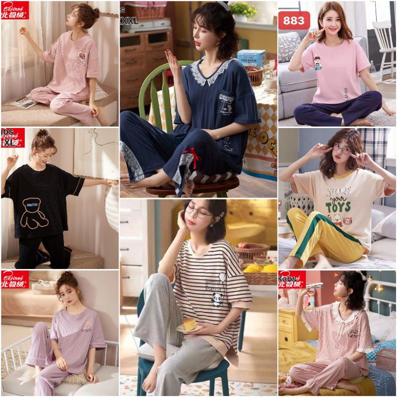 Baju tidur wanita kaos tebal / stelan piyama wanita CP kaos