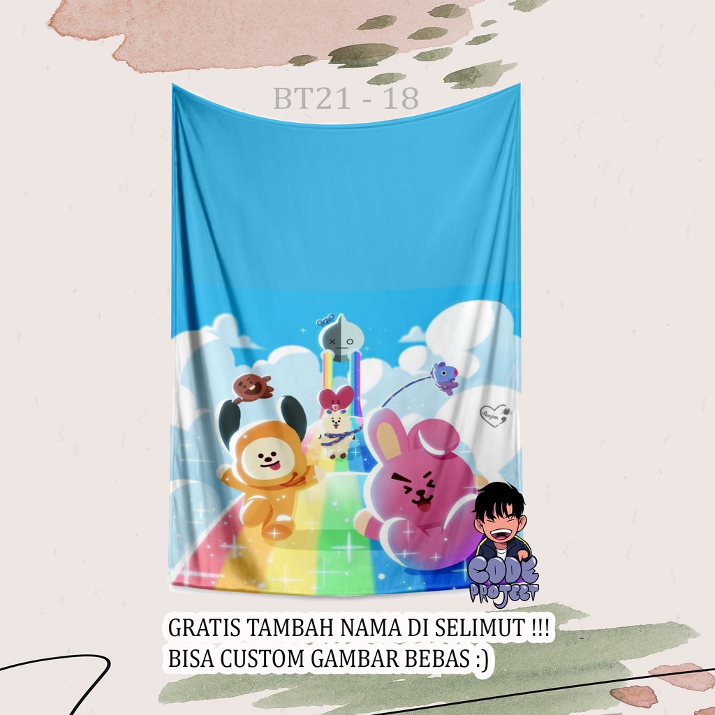 SELIMUT KARAKTER BT21 - selimut lucu bt21 - blanket korea bt21 - selimut lucu - selimut bts