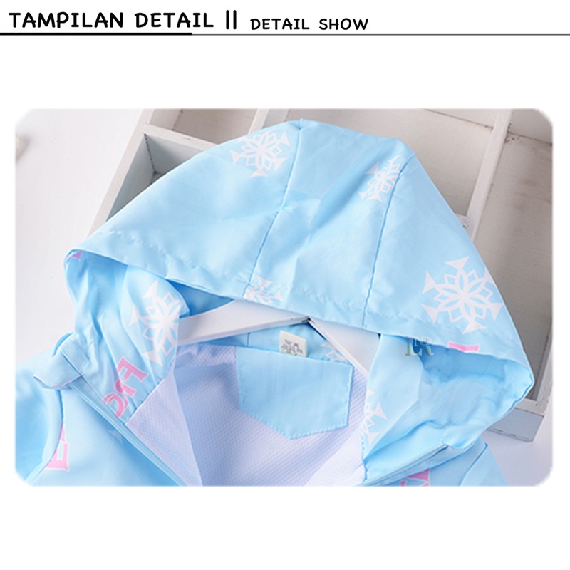 LNR Shop Jaket Anak Perempuan Motif Frozen Elsa Lengan Panjang Dengan Topi Import Terbaru Sweater Outerwear Outer Hoodie Mantel Resleting Mantel Bertudung Bahan Parasut Halus Baby Coats Girls