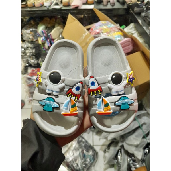 Sandal anak cowok Double strap Casual jibitz astronot jelly EVA ringan empuk nyaman