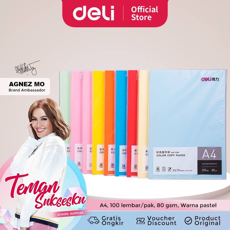 

Deli Colorful Kertas Copy 100pcs/pack A4 80g 8 Warna 775X